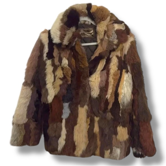 VINTAGE Real FUR Coat Montgomery Ward 70’s Multi tone Rabbit fur Jacket Sz S - Picture 1 of 12